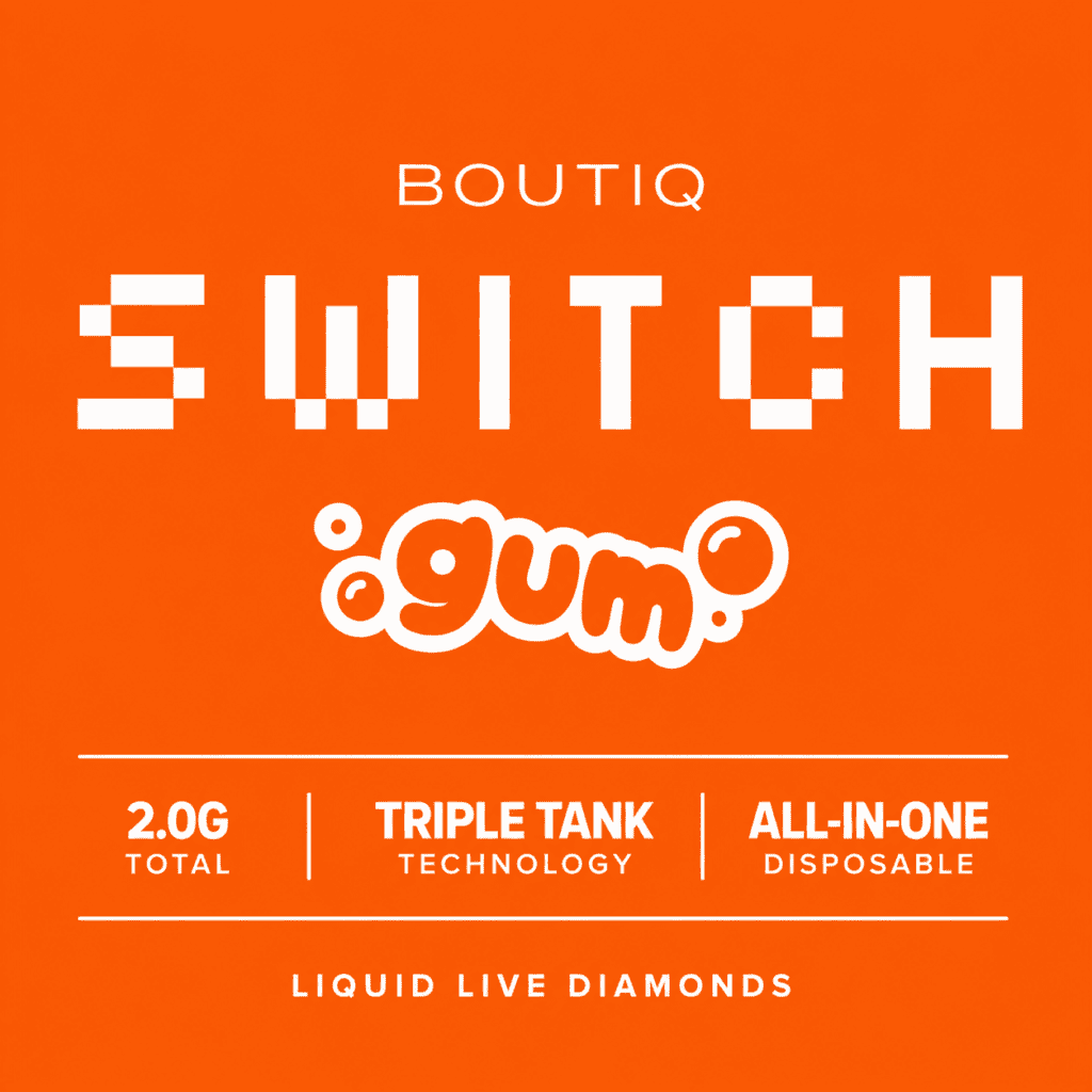 BOUTIQ Switch Gum Liquid Live Diamonds 2G Triple Tank All-in-One disposable vape pen featuring premium liquid live diamonds technology and triple tank design.